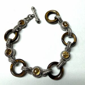 Judith Ripka Sterling Silver Tigers Eye & Citrine Toggle Bracelet
